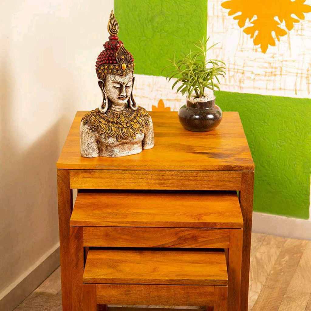 Indicast 12" Inch Handmade Buddha Carving Murti Table Desk Decor Meditating Idol Gifts Antique Design | Red