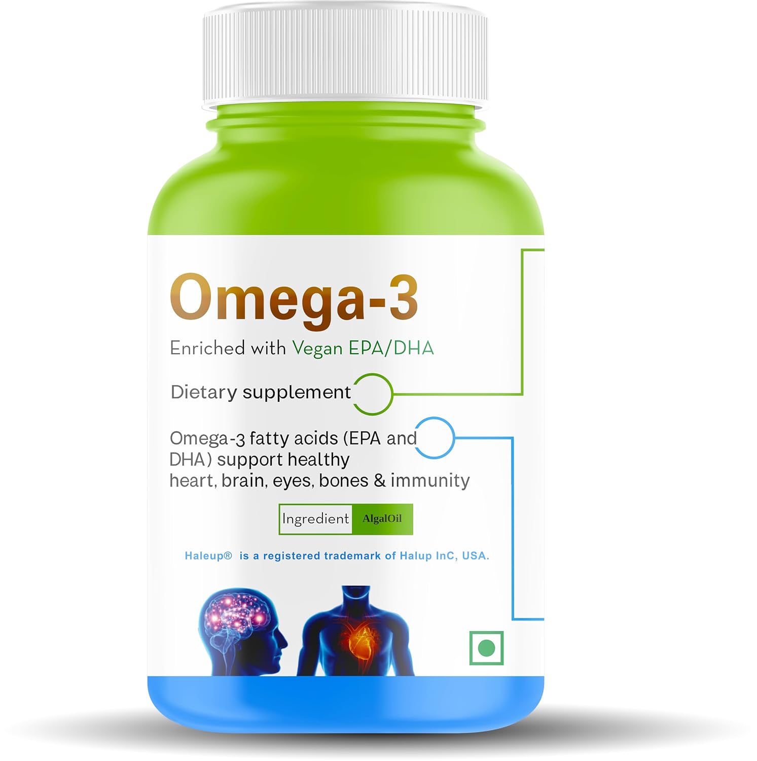 Haleup Vegan Omega-3 Capsules 500 mg, Enriched with Vegan DHA/EPA || Researched in USA || Healthy Heart || Brain|| Immunity