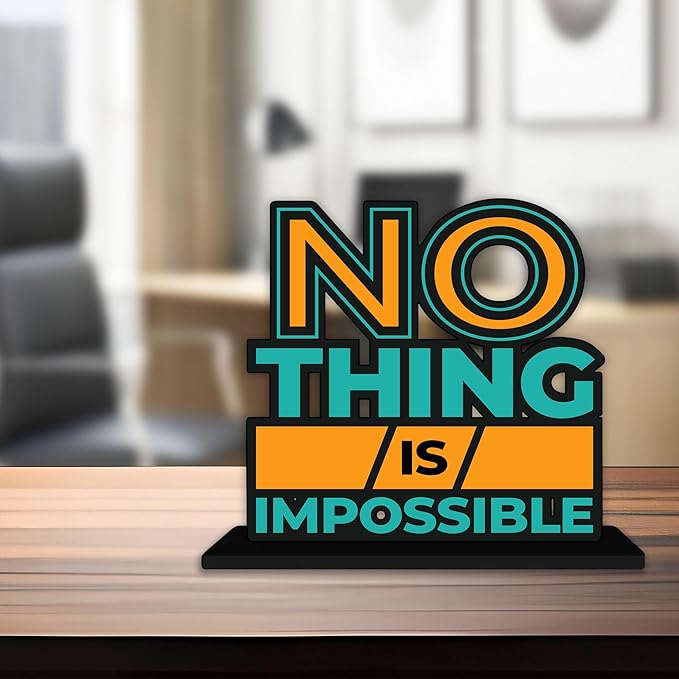 Artvibes Wooden Idols and Figurine Nothing is Impossible Quotes Table Decor for Office Desk Showpiece | Home Decoration
