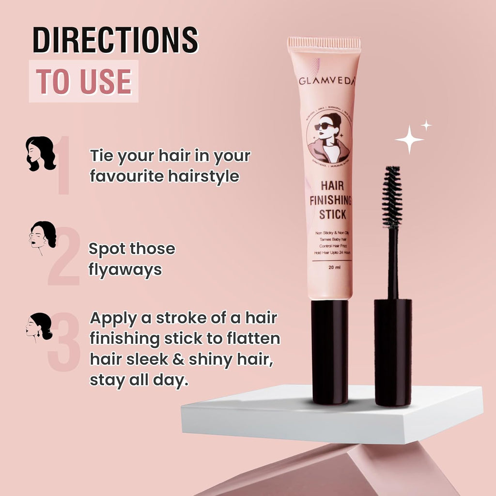 GLAMVEDA Frizz Free Hair Finishing Stick | Anti-Frizz Hair Fix Stick for Flyaways & Baby Hair | Non-Sticky & Non-Greasy Formula | Long-Lasting Hold with Rice Water | 20ml