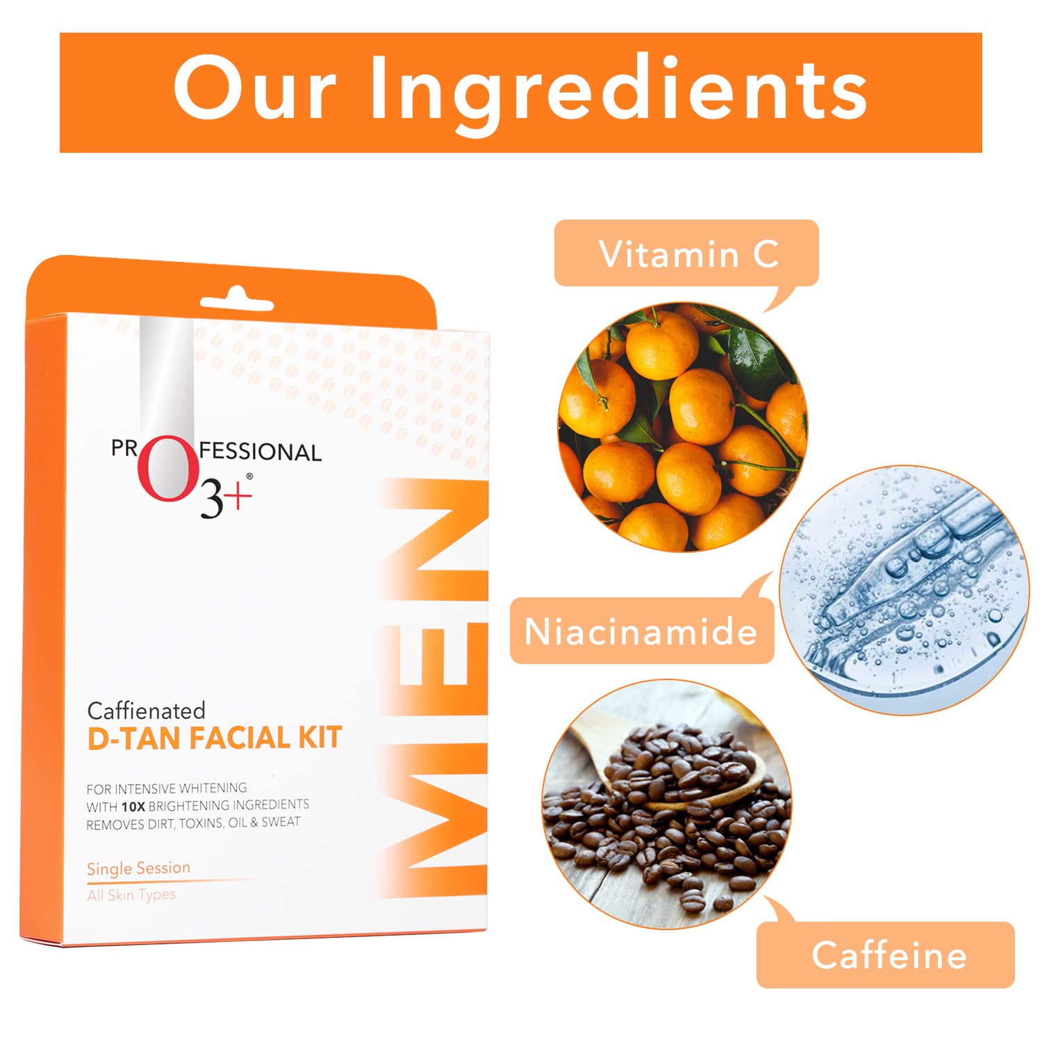 O3+ Caffeinated D-Tan Facial Kit for removing dirt toxins oil and sweat single session for All Skin Types 40 GM