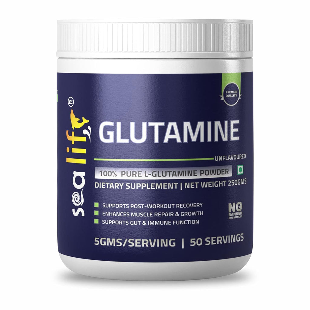 Sea Life 100% Pure L-Glutamine | Glutamine Powder, Amino Acid | Post Workout Supplement for Muscle Growth & Recovery - 250g, Unflavoured (50 Servings) For Men & Women. Pack of-1