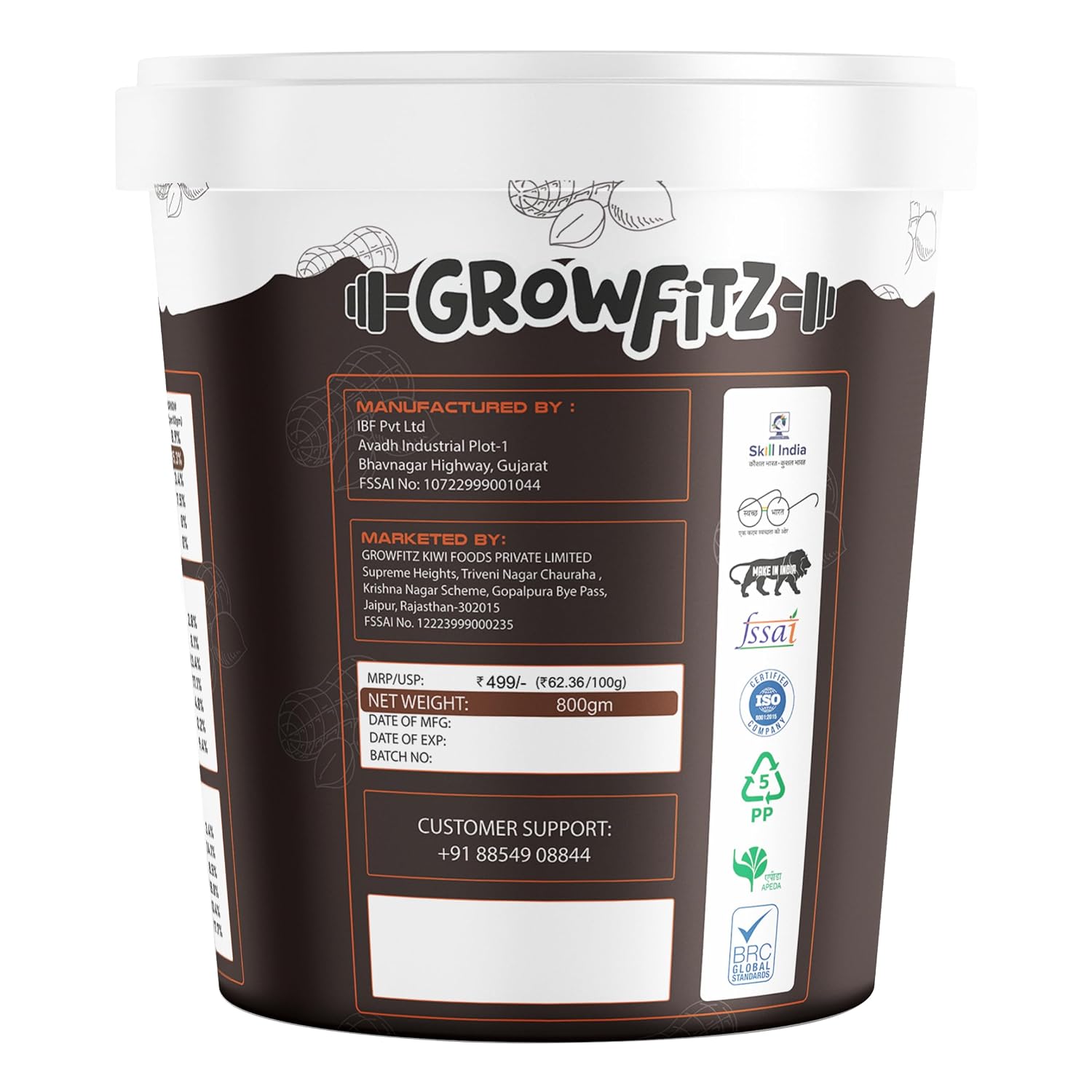 Growfitz CHOCO LAVA Peanut Butter | Indulgent Chocolate Taste | 24 g High Protein | Crunchy Peanut Butter Spread | No Palm Oil | Protein Rich | 800g