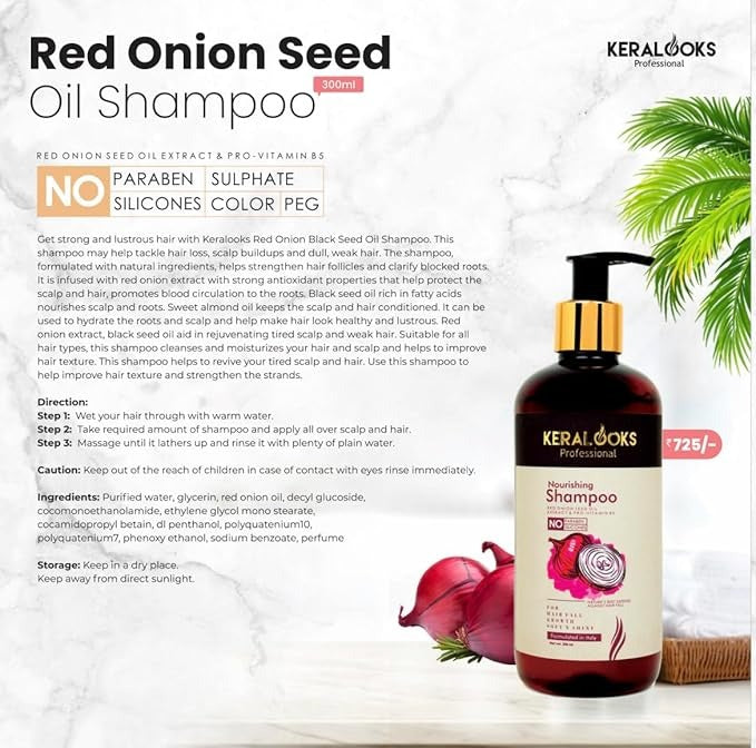 Keralooks Professional Red Onion Seed Oil Shampoo for Hairfall - 300 ml