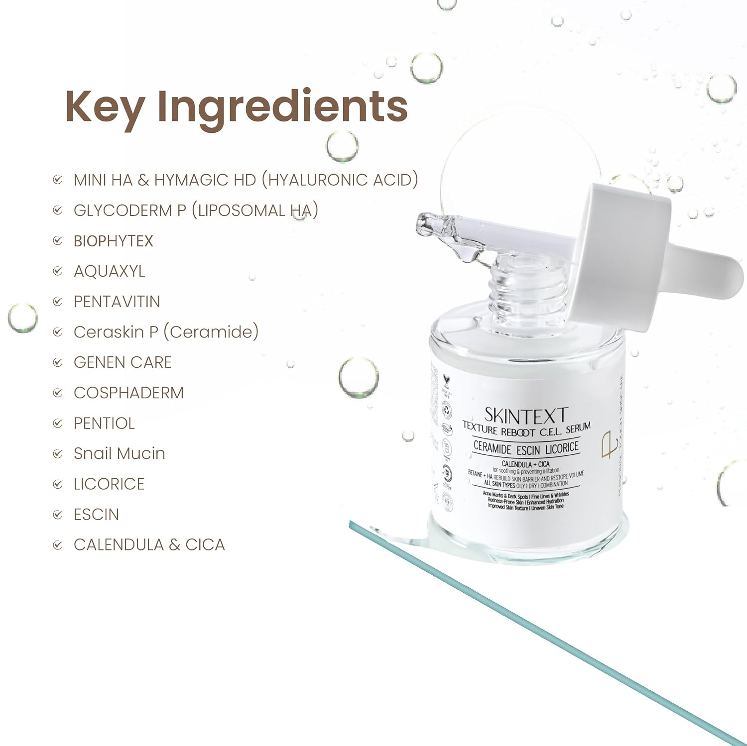 Personal Touch Skintext Texture Reboot C.E.L Serum | Skin Barrier Repair Serum for Strengthening & Volume Restoration | Ceramide, Escin & Licorice | Hydrating & Smoothing Face Serum | 30 ml