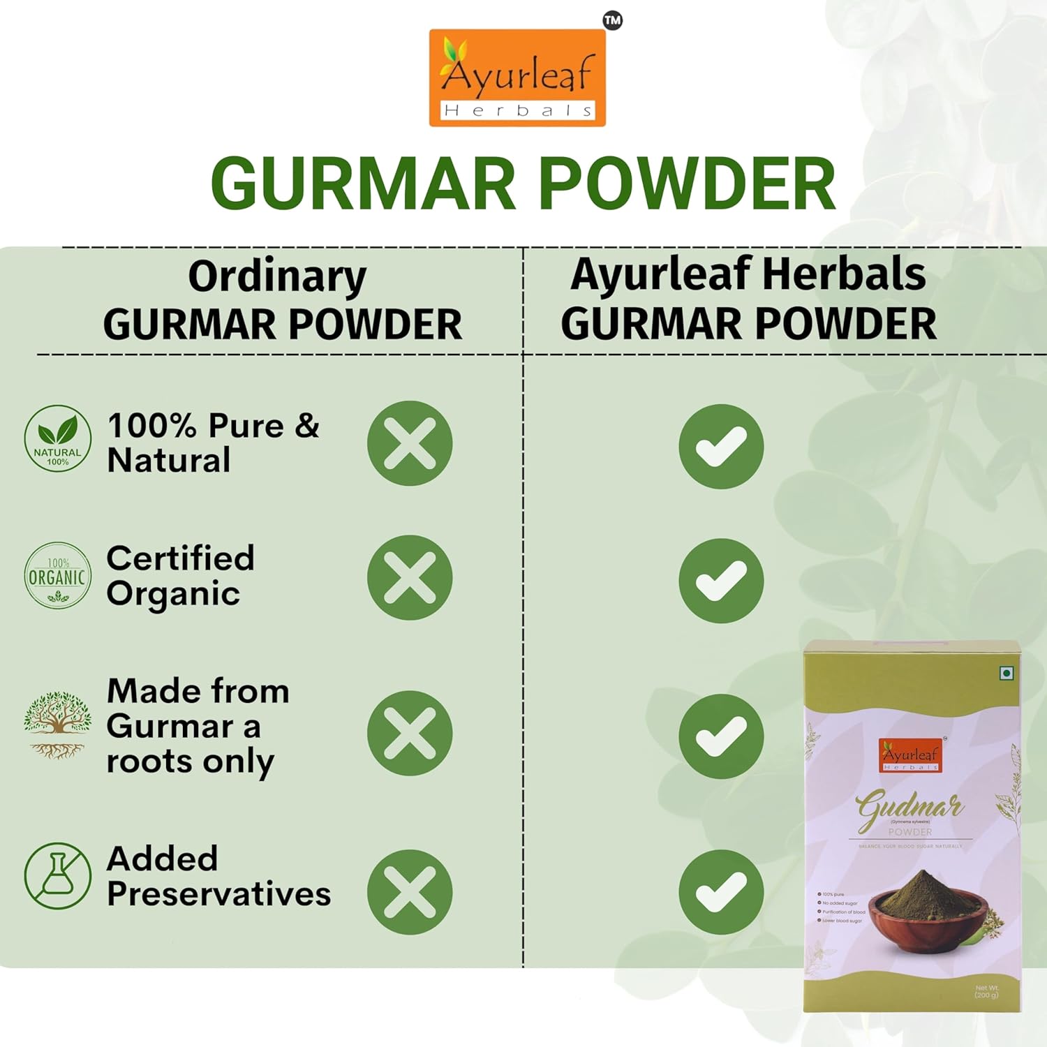 Ayurleaf Herbals Gudmar Powder - 200 Gms