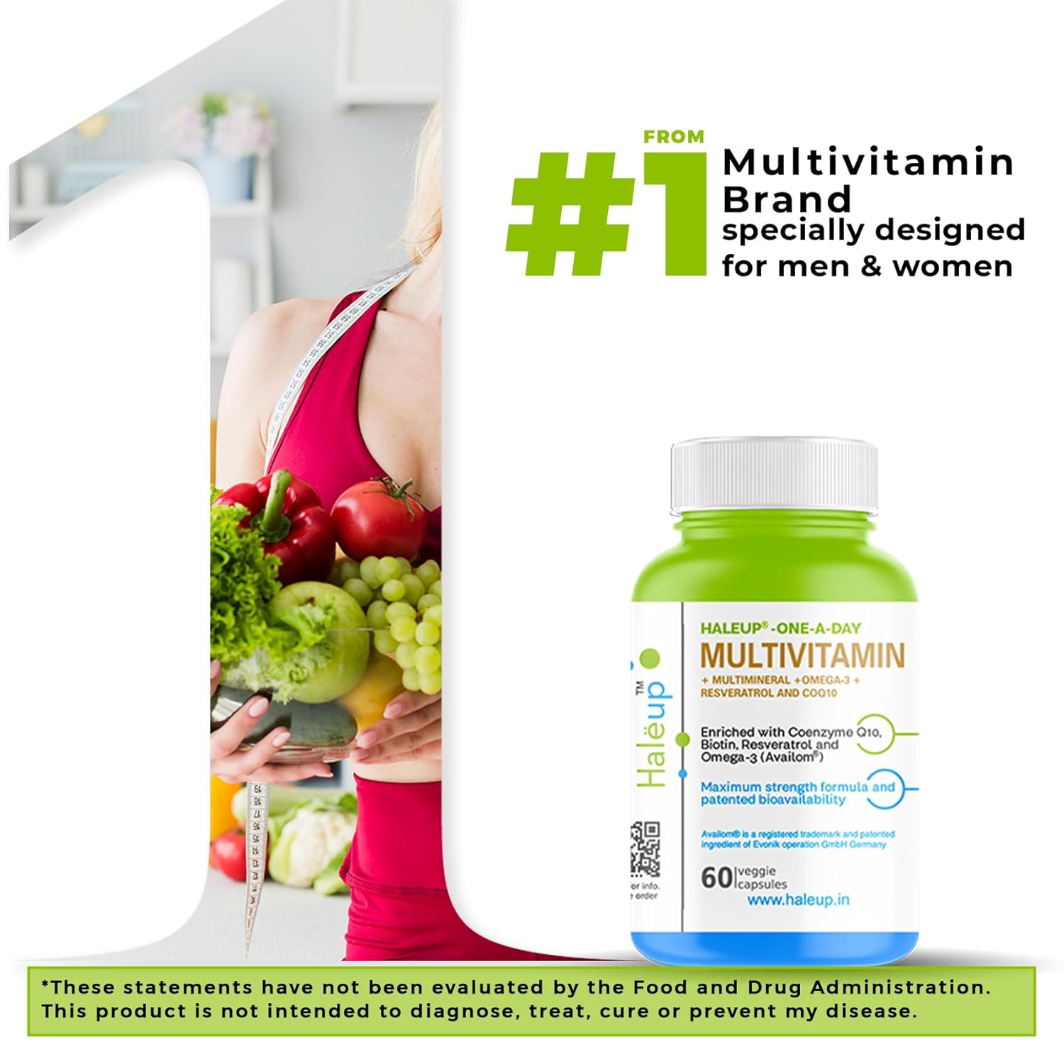 Haleup Multivitamins capsules for Women & Men 60 capsules - Multivitamin & Multimineral Supplements with Omega-3, Resveratrol, Coenzyme Q10 & Biotin