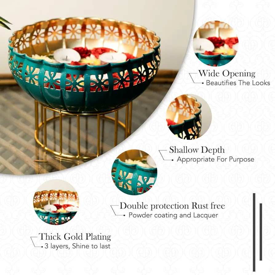 Ekhasa Green Urli Bowl with Stand for Home Décor Green