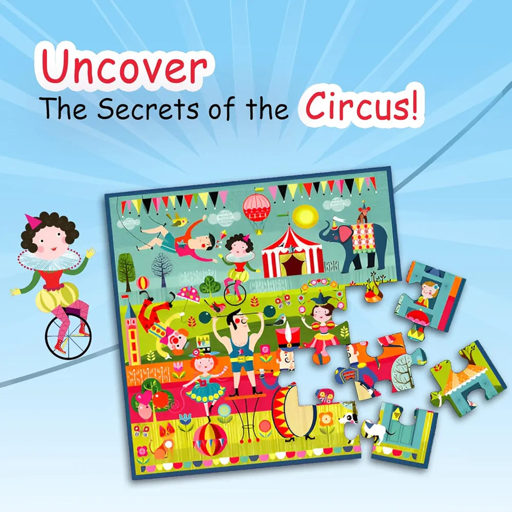 Playqid Puzzle for Children Circus Carnival 25 Giant Pieces Jigsaw Puzzle for Kids, Floor 2-4, Circus Tent Theme Party Gift for Toddlers