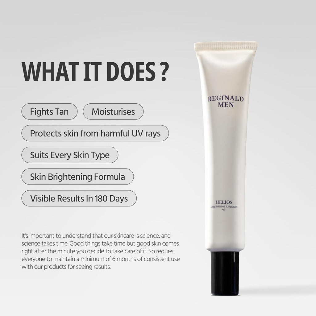 Reginald Men SPF 50+ PA++++ Sunscreen (30g) | In-Vivo Tested | Broad Spectrum UVA/UVB Protection | Brightening & Hydrating | Lightweight, Oil-Free & Non-Sticky | Daily Sun Protection for Men (Pack of 1,30G)