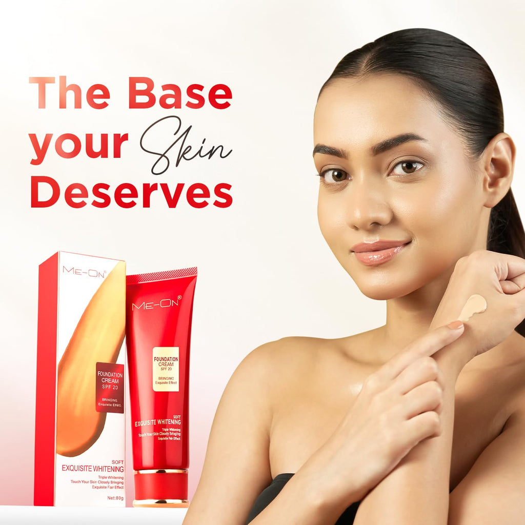 ME-ON Exquisite Whitening Cream Foundation Full Coverage For All Skin Type, Natural Finish (Shade 01 - Ivory)