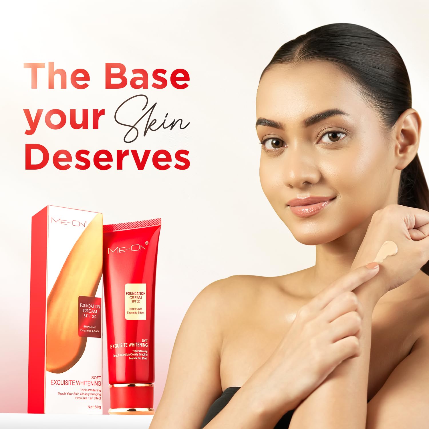 ME-ON Exquisite Whitening Cream Foundation Full Coverage For All Skin Type, Natural Finish (Shade 01 - Ivory)