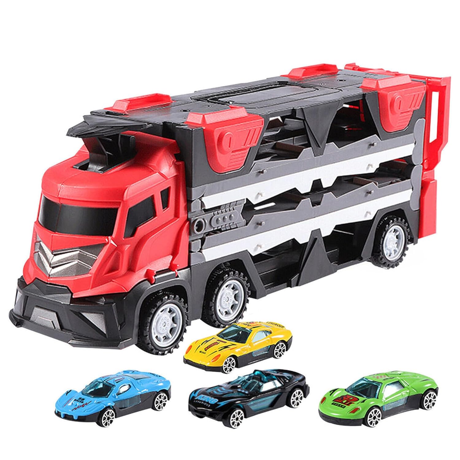 Kidology Car Carrier Truck Toy Set for 3+ Years Old Kids Red Color