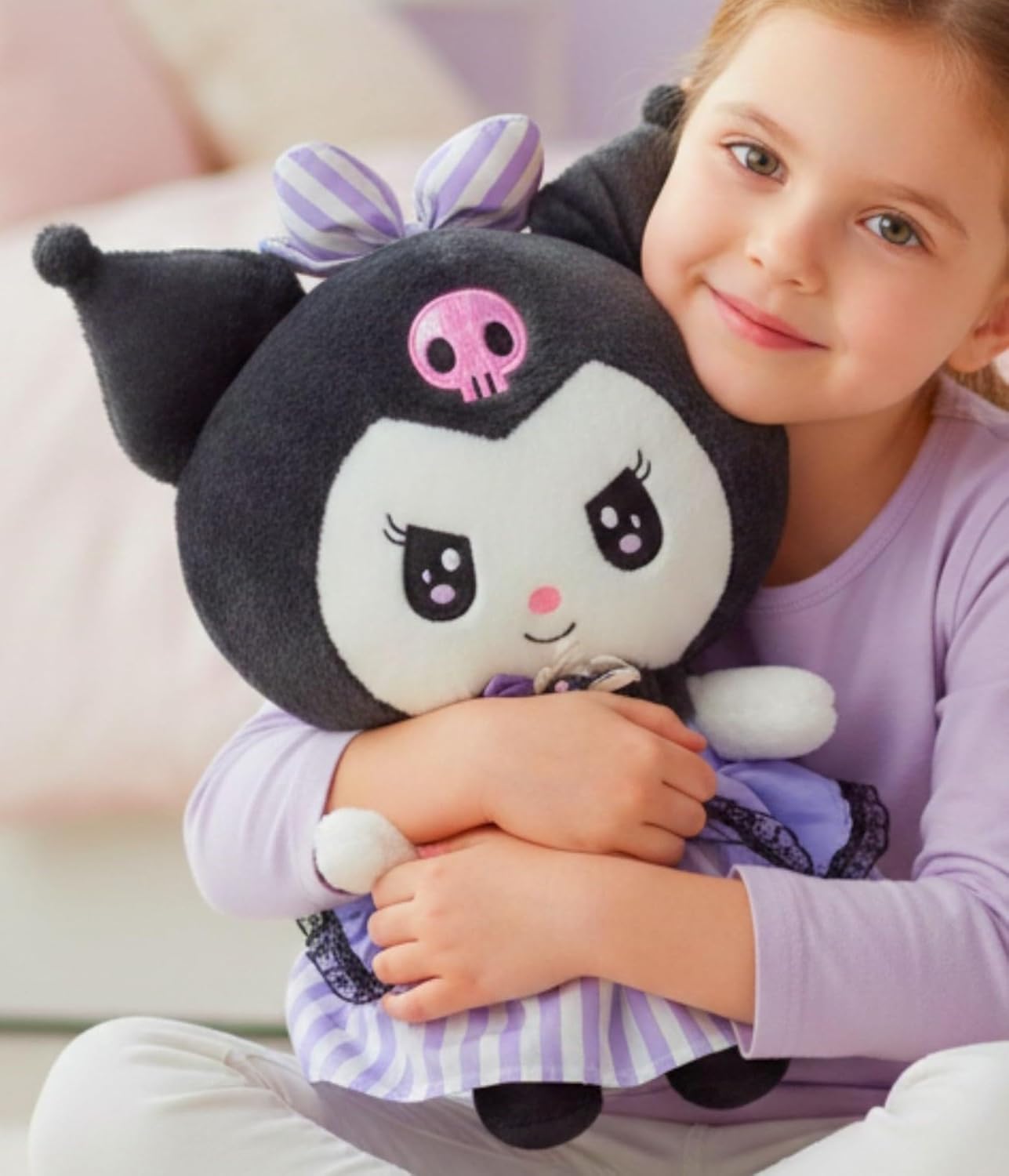 Tickles Cute Anime Doll Soft Stuffed Plush Cartoon Character Toy for Kids Color Purple & Black 40 cm