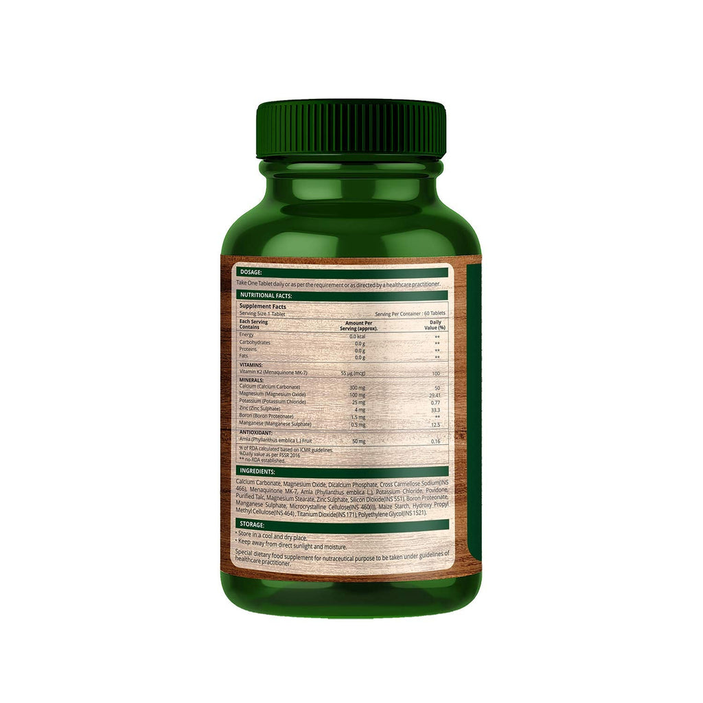 Plant Based Calcium & Bone Strength with Calcium, Magnesium, Zinc, Boron, Vitamin K2, Vitamin D & Amla â€“ 60 Tablets
