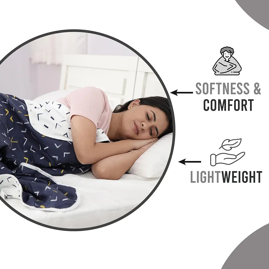 Divine Casa Microfibre All-Weather 150 GSM Printed Reversible Double Bed Size Quilt Comforter Blanket TC - 150 Colour Navy Blue and D White