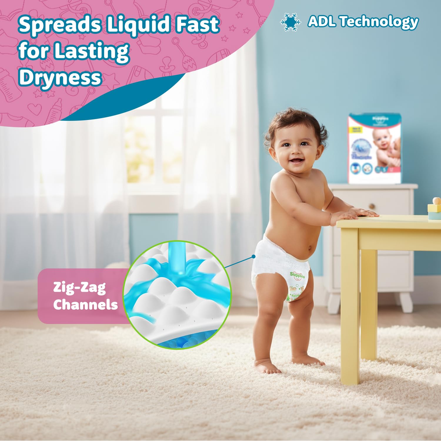 Supples Premium Baby Diaper Pants | 78 Baby Diapers | Small | 4-8 Kg | 12 Hrs Absorption | Cushiony Cotton Soft Fabric | Phthalates-Free | Triple Leak Guard
