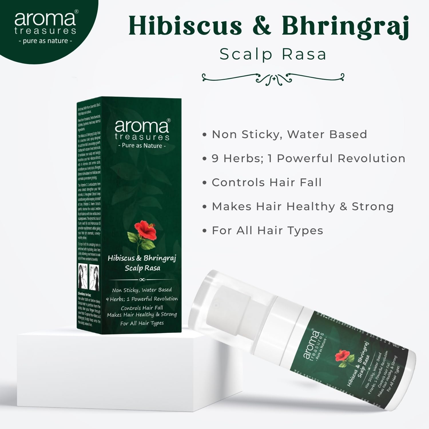 Aroma Treasures Hair Growth Serum For Scalp (Spray), Hibiscus & Bhringraj Scalp Rasa, Controls HairFall & Boosts New Hair Growth, In-Vivo Tested, For Men & Women, Non-Sticky, Water-Based Formula (60ml)
