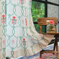 Urban Space Cotton Semi Sheer Curtains for Door Set of 2 with Eyelets and Tieback (Clour Floral Ripples Pink & Green)