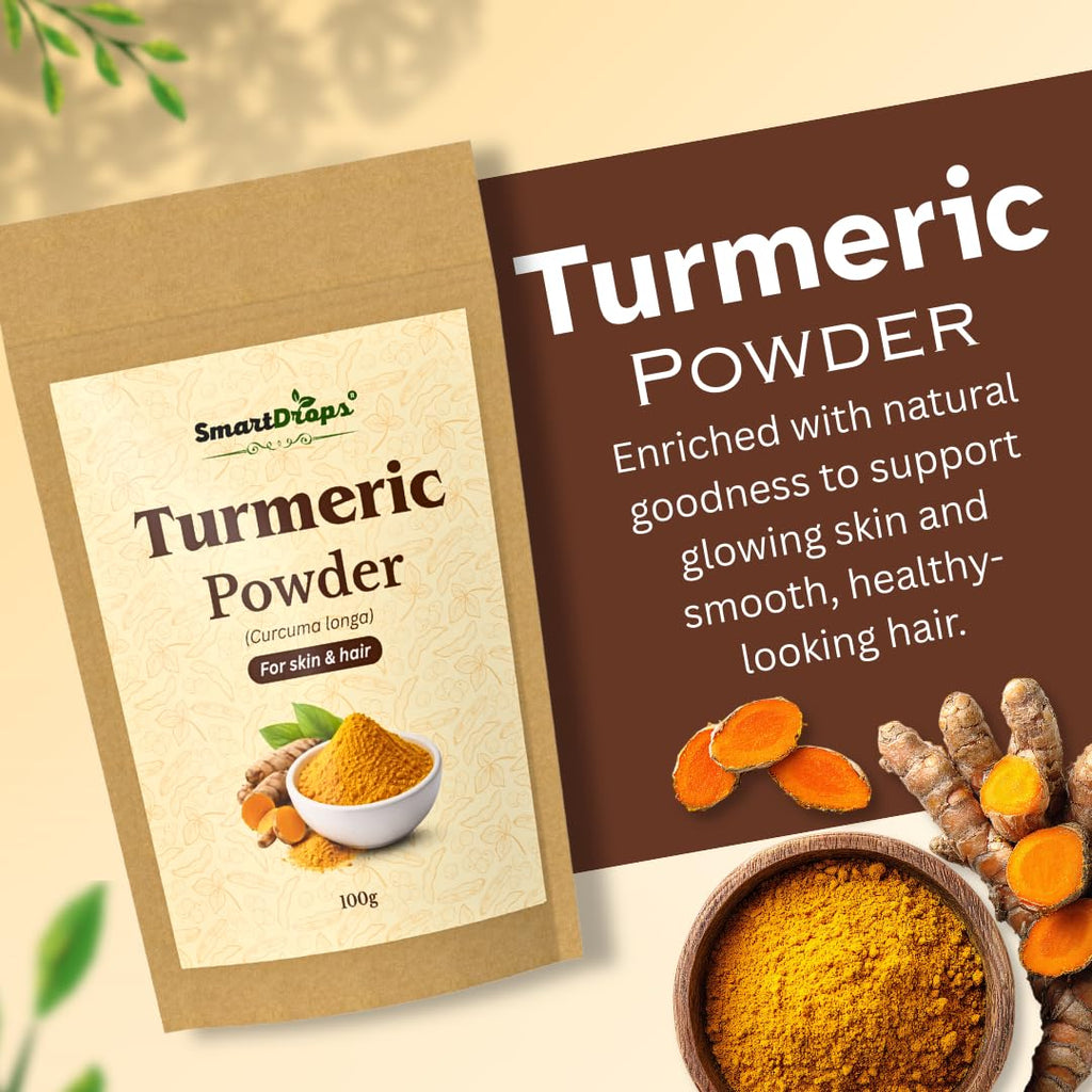 Smartdrops Turmeric Powder | Haldi Powder For face | Turmeric Powderr Face Pack For Glowing Skin | Turmeric Powder For Skin And Hair | For Hair Mask Use | For Skin Care Routine | For Men & Women - 100g (Pack 1)