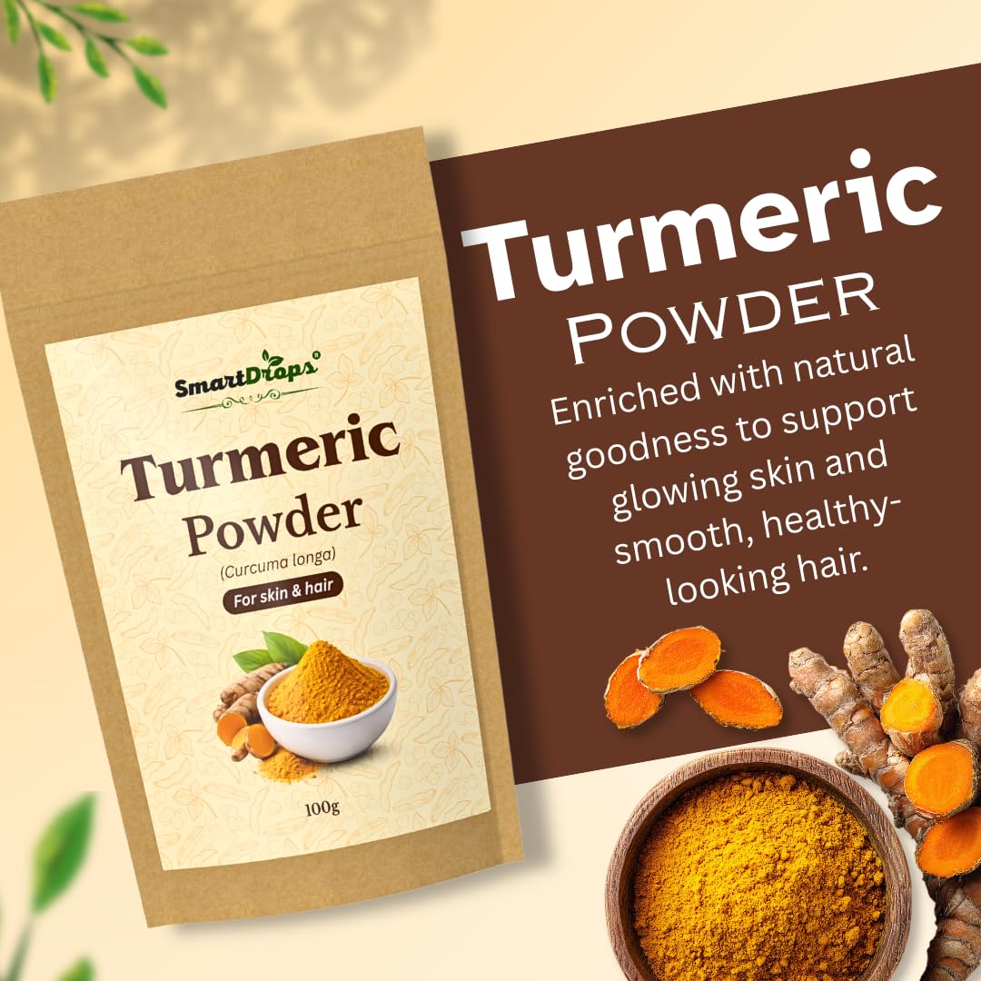 Smartdrops Turmeric Powder | Haldi Powder For face | Turmeric Powderr Face Pack For Glowing Skin | Turmeric Powder For Skin And Hair | For Hair Mask Use | For Skin Care Routine | For Men & Women - 100g (Pack 1)