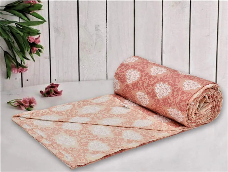 Trance Home Linen 150 GSM Pure Cotton Reversible Dohar Double Bed Size Ac Blanket Comforter Soft Light-Weight Bed Blanket Colour Royale Peach