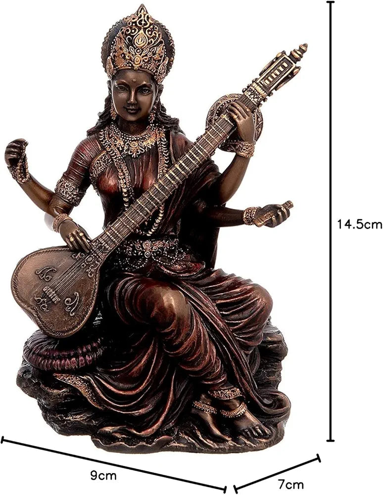Dattatreya Polyresin Bonded Bronze Maa Saraswati Idol Statue Murti for Puja - 6 Inch