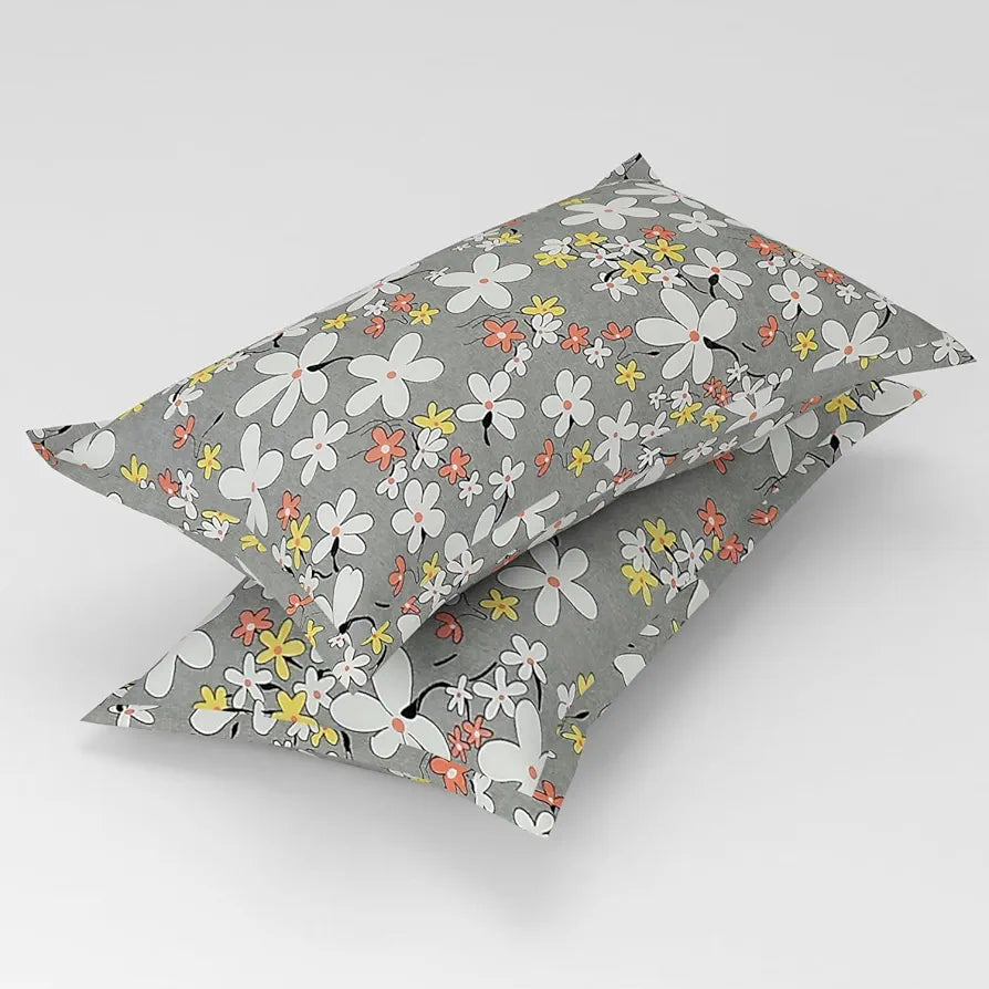 Homefab India 180 TC Microfiber Double BedSheet with 2 Pillow Covers  Light Grey Floral