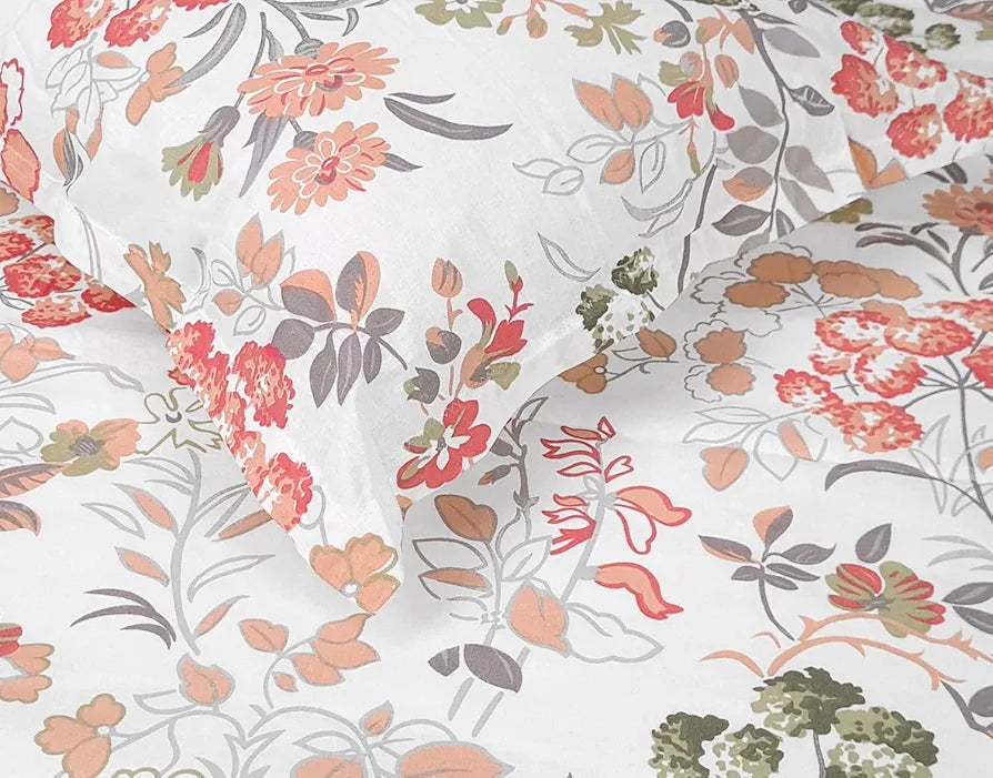 Divine Casa Double Size Bedsheet for Double Bed 144 TC Pure Cotton Queen Size with 2 Pillow Covers Floral Colour Peach Blush