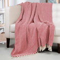 Homadorn All Season Cotton Weaved Throw Blanket Colour Red