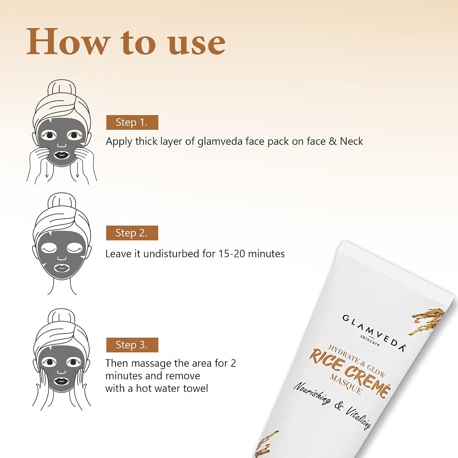 Glamveda Rice Water Cream Mask for Hydration & Glow | Face Pack for Dull, Dry & Sensitive Skin | Face Masque | Suitable for Men & Women | Paraben & SLS Free | 80 g