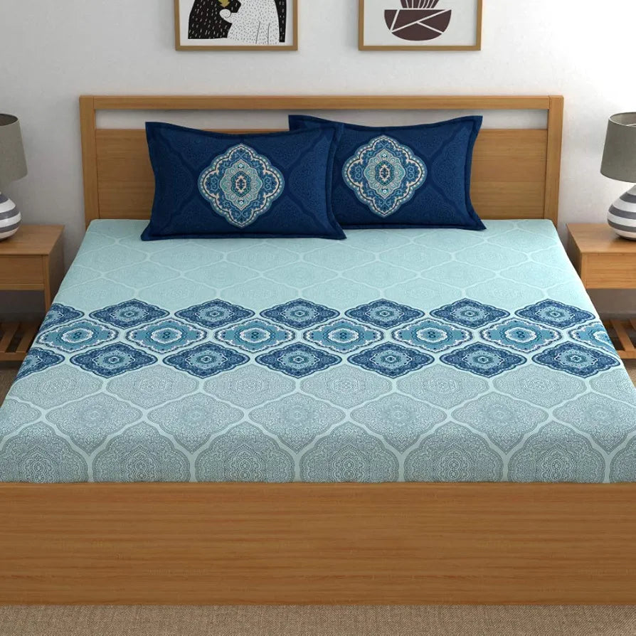 Dreamscape Printed Cotton King Bedsheet with 2 Pillow Covers Ocean Delight