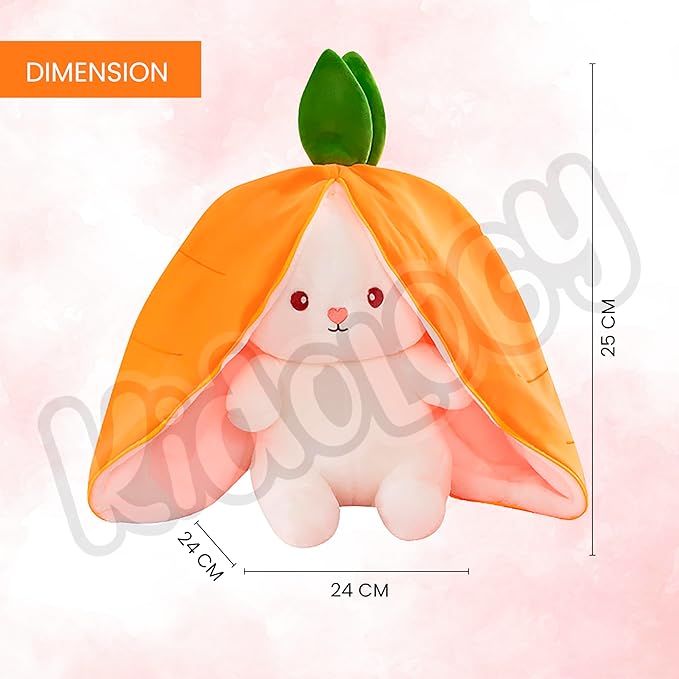 Kidology Plush Toy Pillow Reversible Bunny Cute Rabbit Sofa Carrot Pillow Orange