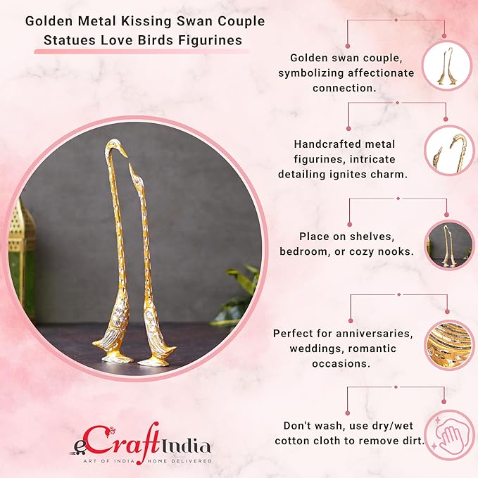 Ecraftindia Cute Love Birds Decorative Metal Figurine | Silver and Golden