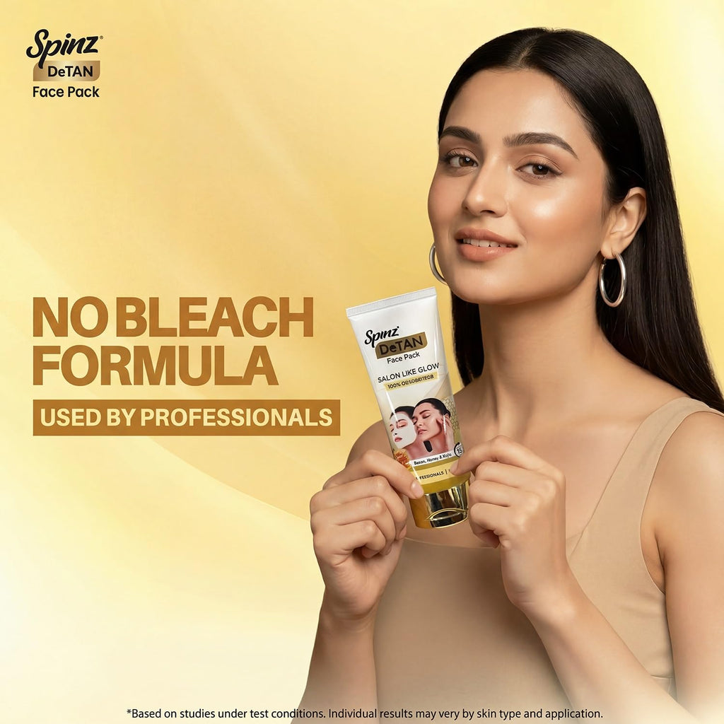 Spinz DeTan Face Pack with Besan, Honey & Kojic Acid | Tan Removal cream for Brightening & Glow | Salon-like Glow in 15 mins | 100gm