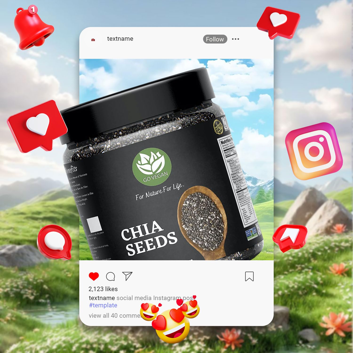 Go Vegan Raw Chia Seeds - 250 Gram Jar Pack | Omega 3 and Fibe Seeds for Weight Management | Rich in Calcium, Protein & Fibre