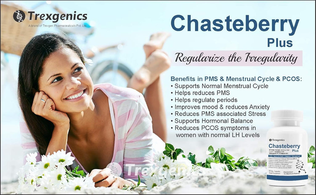 Trexgenics CHASTEBERRY PLUS Women's health formula with Chasteberry, Ashwagandha & Shatavari (60 Vcaps) (Pack of 1)