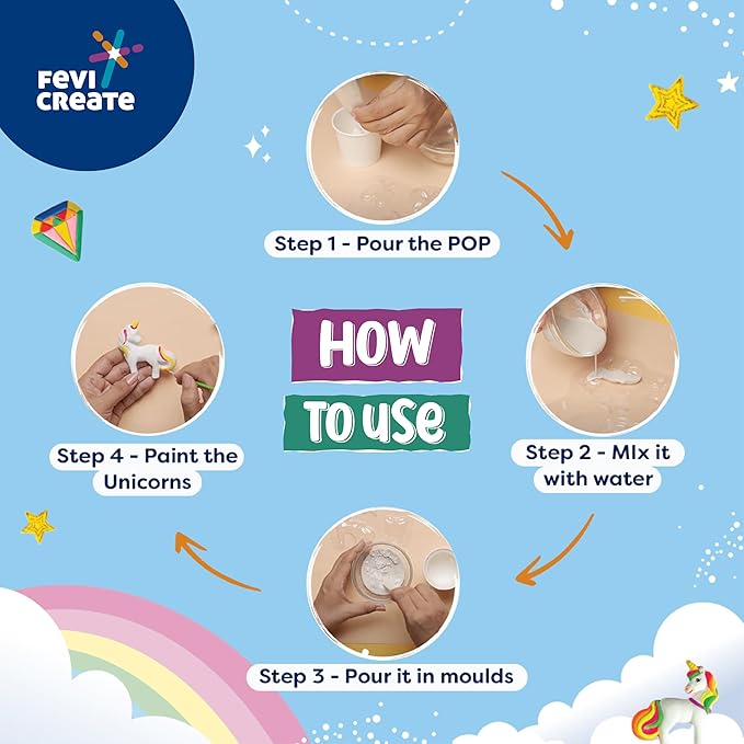 Fevicreate Mould & Paint Unicorn Kit Create Adorable Plaster Badges & Fridge Magnets for Kids Age 5+ Years