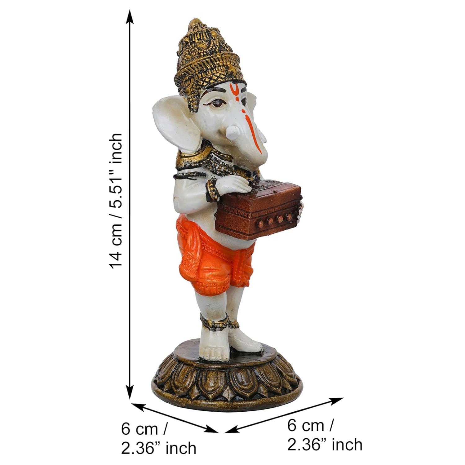 Ecraftindia Handcrafted Polyresin Lord Ganesha Idol Playing Harmonium Musical Instrument Statue Decorative Showpiece