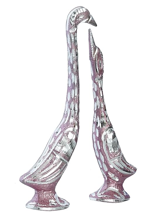 Ecraftindia 7 Inch Pink Kissing Swan Couple Handcrafted Decorative Figurine
