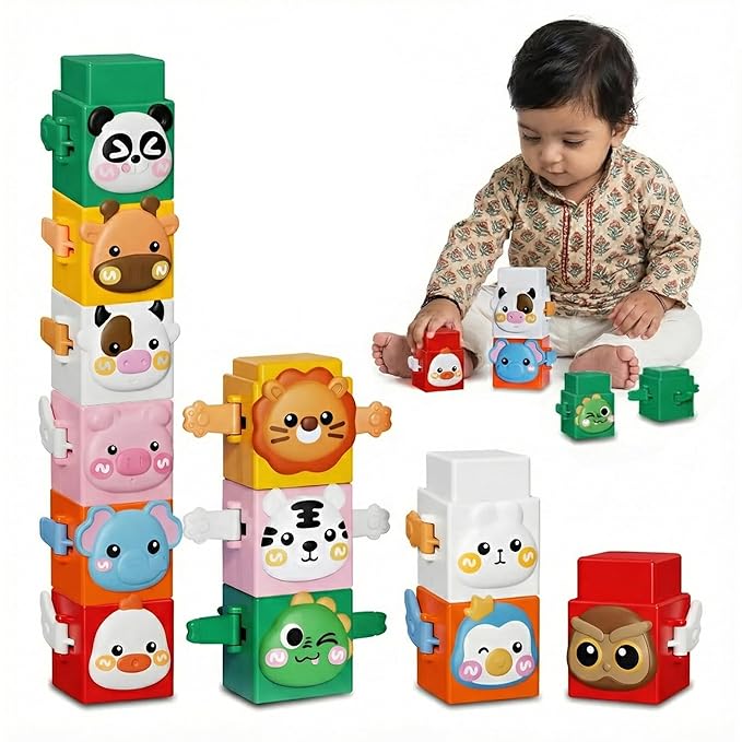 Kidology 12 PCS Animal Stacking Cubes Set