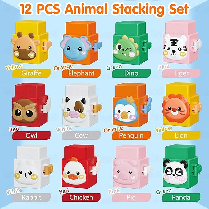Kidology 12 PCS Animal Stacking Cubes Set