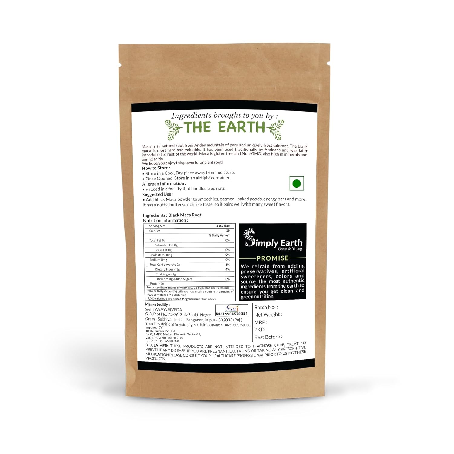 Simply Earth Peruvian Black Maca Root Powder | Boosts Energy and Immunity | Relieves Stress | Great for Men and Woman - (100GM)