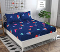 The Home Style Cotton Feel Glace Cotton All Around Elastic Fitted Printed King Size Double Bed Bedsheet With 2 Pillow Cover,300 TC Blue Heart