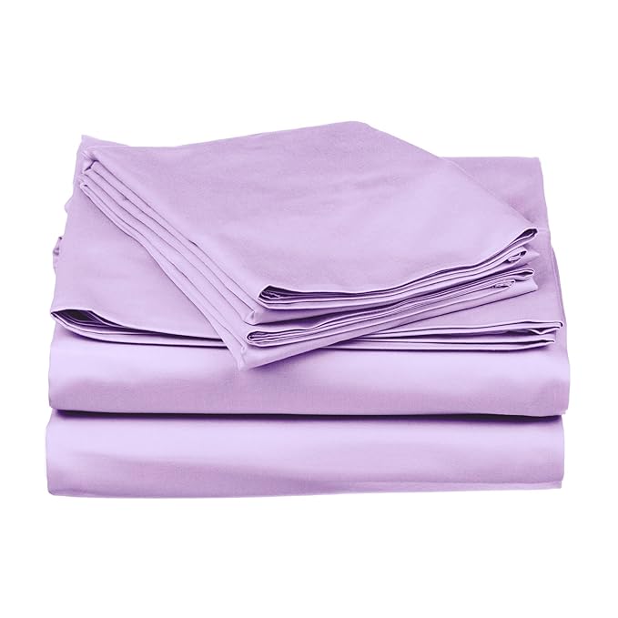 Stoa Paris Satin Bedsheets for Super King Size Bed 300TC Premium Bedsheet with 4 Pillow Cover Colour Lilac