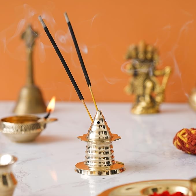 Ecraftindia Golden Brass Agarbatti Stand for Pooja | Incense Stick Holder | Agarbatti Holder | Incense Holder
