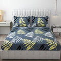 Fresh From Loom King Size Bed With Two Pillow Cover Soft Glace Cotton Fitted Bedsheet Elastic Fitted Bed Sheets 144 TC Leaf Grey