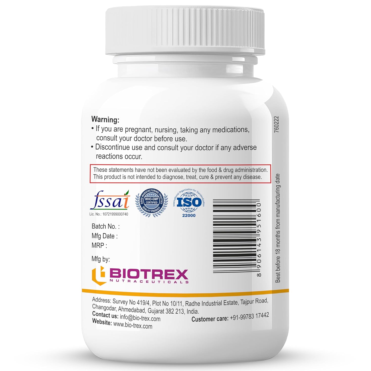Biotrex Nutraceuticals Vitamin B6 (Pyridoxine Hydrochloride) Supplement | 60 Veg Capsules