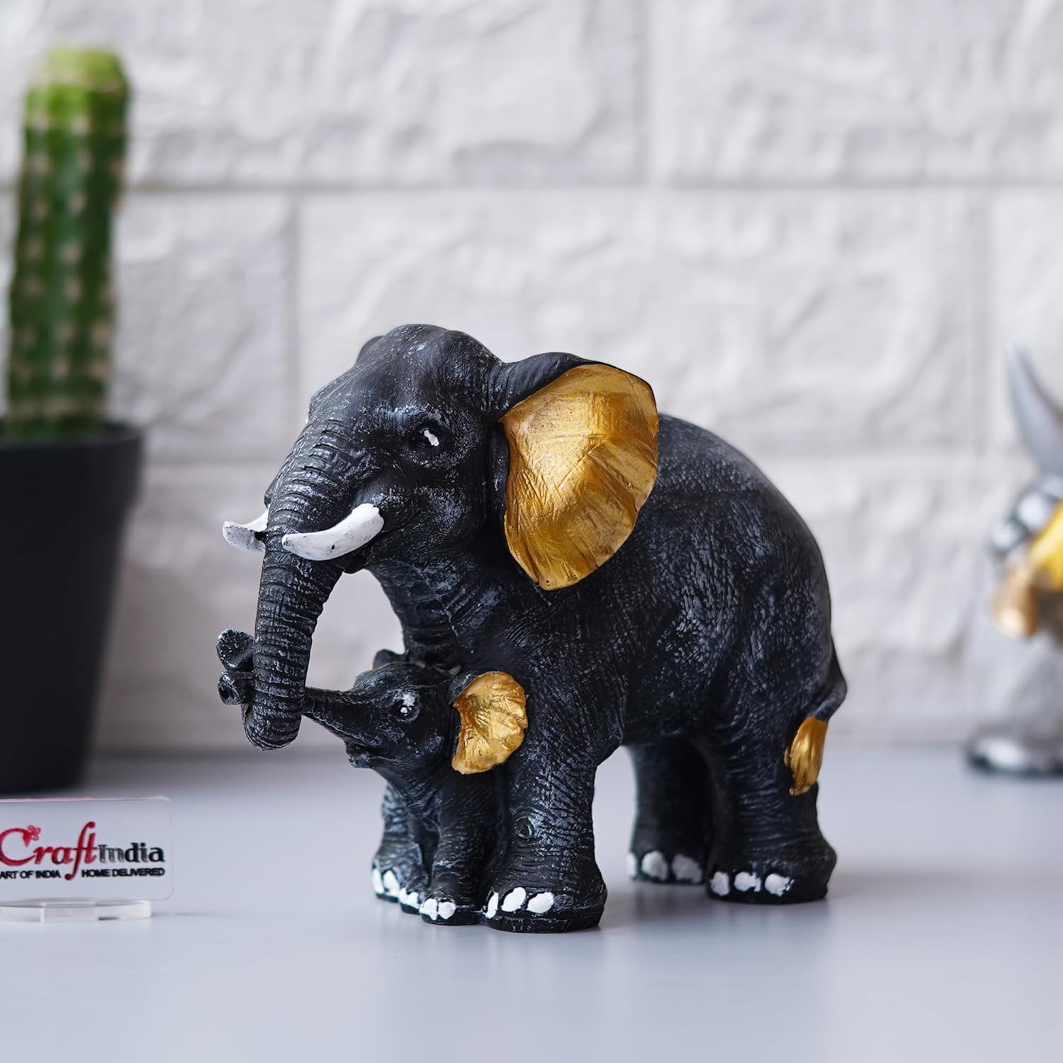 Ecraftindia Set of 2 Elephant With Baby Elephant Statues Animal Figurines Decorative Showpiece