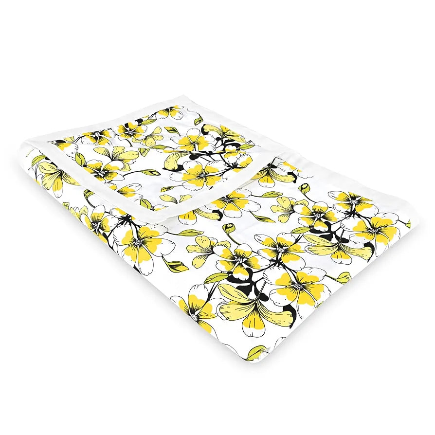 Divine Casa Floret 100% Cotton Double Dohar 120 GSM Soft & Lightweight Throw Blanket Colour Daffodil Yellow